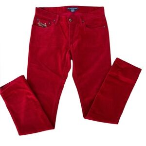 Ralph Lauren Vtg Y2K Red Corduroy Pants Embroidered Polo Players Straight Leg 8